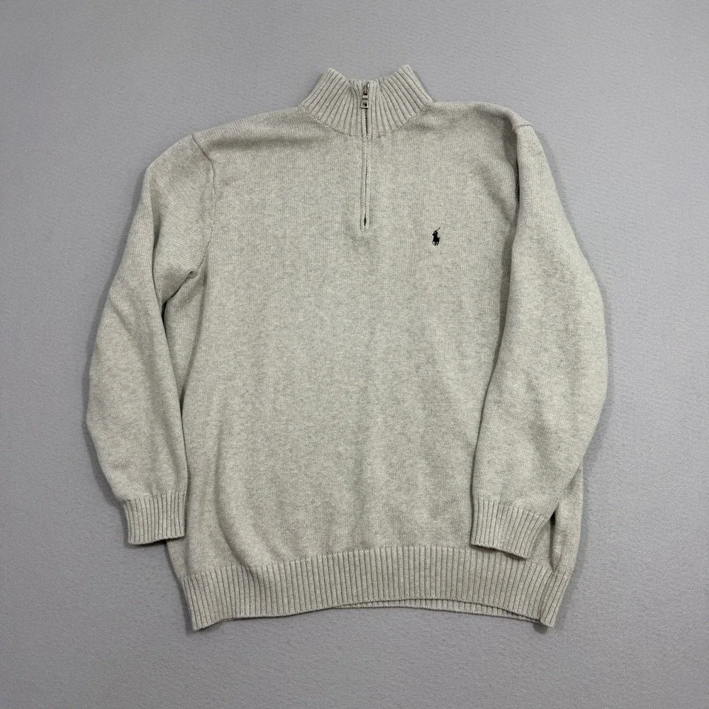 Polo Ralph Lauren Sweater XLT Gray Quarter Zip Pullover Cotton Vintage Preppy